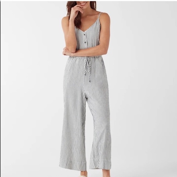 Splendid Yarn Dye Stripe Jumpsuit in Natural & Navy - Picture 1 of 10
